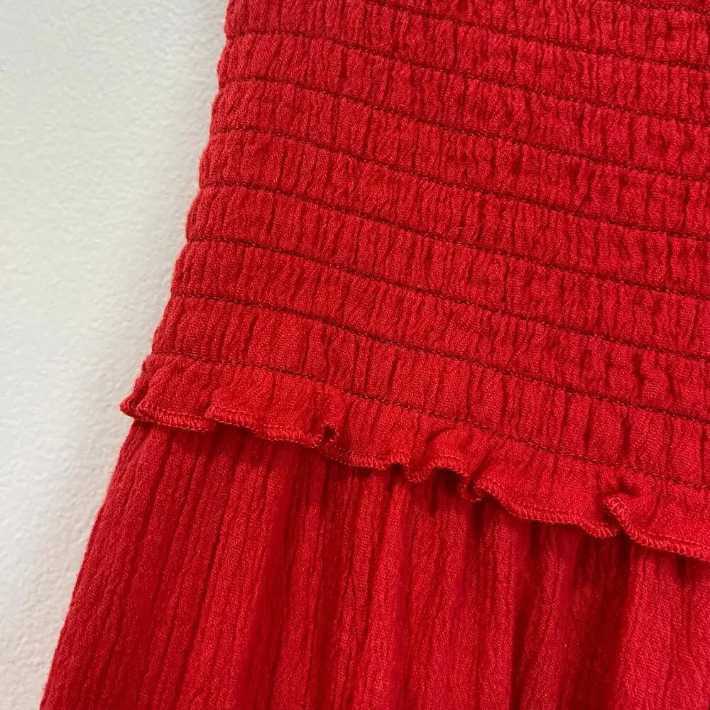 Boston Proper Red Maxi Skirt Size XS Smocked Waist Boho Resort Vacation Chic - Picture 6 of 6